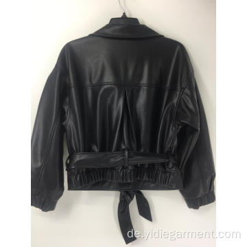 Schwarze PU-Lederjacke für Damen